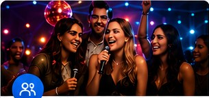 Vänner sjunger karaoke tillsammans på fest