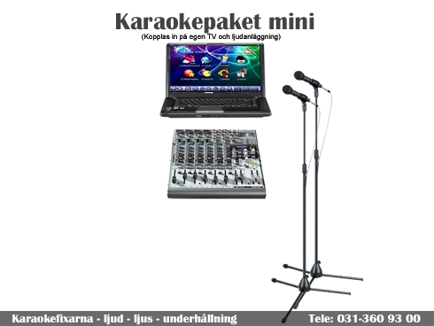 Utrustningen i Bronze-paketet: karaokespelare, mixer och två mikrofoner med stativ