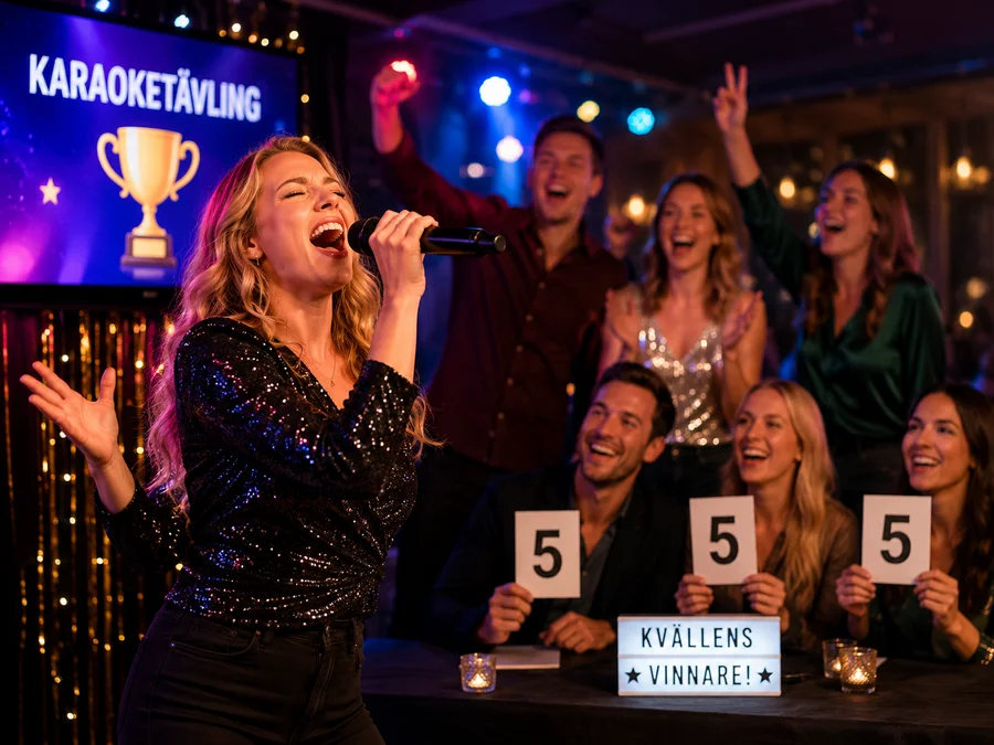 Karaoketävling med sångare, jury och publik